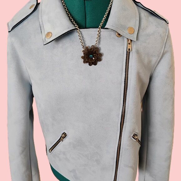 New Woman's Jacket Members Only Faux Suede Slant Ziper - Picture 2 of 10